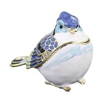 Enamel Bird Jewelry Box with Metal Body, Clear Embellishments, and Fitted Lid for Small Jewelry Storage and Tabletop Display mėlyna