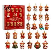 Collectible Highland Cow Figures Advent Calendar Hanging Ornaments Acrylic 24 Pcs for Christmas Party Favor Supplies Tree Decoration Festive black