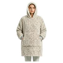 Thick Flannel Wearable Blanket Hoodie, Pullover Hooded Blanket Sweatshirt for Cozy Warm Lounging One Size beige