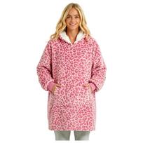 Thick Flannel Wearable Blanket Hoodie, Pullover Hooded Blanket Sweatshirt for Cozy Warm Lounging One Size rožinė