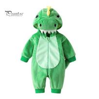 Priekiu užsegamas kombinezonas Kūdikio Dinozauro kostiumas, Helovino kombinezonas su gobtuvu, Minkštas pliušinis kombinezonas, mielas su dygliais ir uodega, Mažyliams, Kūdikiams 6-9M žalia