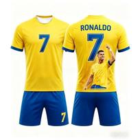 Hot Selling Fashion Summer New # Ronaldo #7 Football Jersey Sports Breathable Short Sleeved T-shirt+shorts Set Family Kids Tees 120 yellow