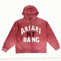 ARIRAN New York Hoodie BTS Pop-Up Distressed Zip-Up Sweatshirt Women XXL brown