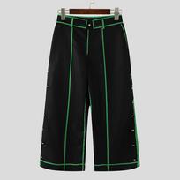 INCERUN Men Zipper Waist Stitching Casual Wide Leg Pants Long Trousers With Pockets 5XL žalia