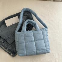 Solid Color Shoulder Messenger Bags Large Capacity Lightweight Quilted Totes Down Cotton Padded Puffy Handbags for Women KTY 32x11.5x24.5cm mėlyna