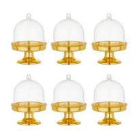 Plastikinis mini torto stovas su kupolo dangteliu Skaidrus desertų keksiukų vitrina Šokoladinių saldainių lėkštė Gimtadieniui Vestuvėms Šventei 6pcs auksinė