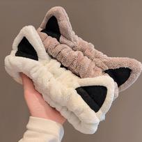 2Pcs Soft Coral Fleece Cat Ear Headband - Facial Hair Care Accessories, Face Wash Makeup Spa Hair Care Headband beige