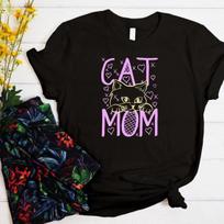 Retro Korean Fashion Cat Mom Life TShirt Neon Cat  Hearts Print Versatile Casual Top for Cat Lovers Black Tshirts for Women 4XL black