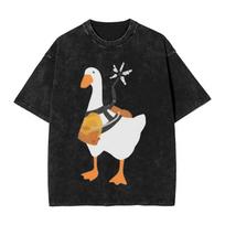 Men'S Oversized Hip-Hop Black Retro Washed T-Shirt With Duck Pattern Letter Printing Trend Unisex Cotton Short Sleeved T-Shirt 3XL įvairiaspalvis