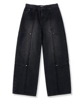 BROWNBREATH Raw Edge Line Denim Pants - Black Black/S black