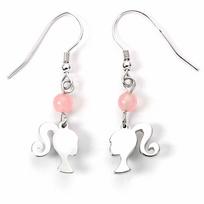 Barbie Sterling Silver Silhouette & Rose Quartz Drop Earrings white