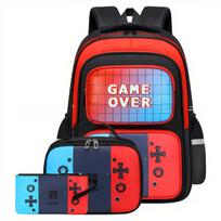 Trendy Cross-Border Game Controller Backpack Set: Large Capacity School Bag with Pencil Case red