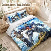 Gundam Bedding Set, 1 Duvet Cover & 2 Pillowcases Soft Comfortable Bedroom Home Textile Decor 135cmx200cm gray