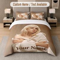 Custom Bedding Set Billie Eilish Pattern, Print Name Text 1 Duvet Cover plus 2 Pillowcases Home Textile 135cmx200cm gray