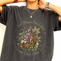 Visos gėlės valgomos marškinėliai, Comfort Colors marškinėliai, Grybų gėlės T-shirt, Gotikiniai botaniniai marškinėliai, Gamta grafikos T-shirt S gray