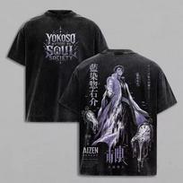 2026 Bleach Sosuke Aizen Dvipusiai Anime Grafinis Vintage Išplėtos Juodos Spalvos Marškinėliai Unisex Per dydį Y2K Gatvės Stiliaus Medvilniniai Marškinėliai 130 black