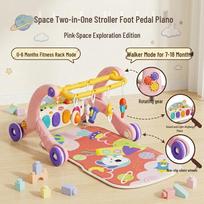 Baby Space Airplane Piano Walker: 2-in-1 Push Car with Silent Wheels, Music, Lights, and Fitness Frame brown