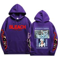 BLEACH Hitsugaya Toshiro Bankai Hoodie BLEACH Prints Hitsugaya Toshiro Photo Collage with Bankai Daiguren Hyorinmaru Text Oversized Anime Fan Pullover XXXXL violetinė