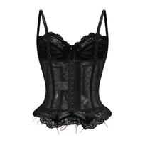 Seksualus moteriškas korsetas su nėriniu ir lankeliu, su kaulais, liemenį formuojantis bustier apatinis trikotažas S juoda
