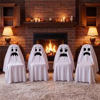 Halloween Ghost Chair Cover Spooky Face Chair Slipcover Halloween Party Dining Chair Decor Home Horror Atmosphere 4pc black