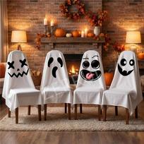 Halloween Ghost Chair Cover Spooky Face Chair Slipcover Halloween Party Dining Chair Decor Home Horror Atmosphere 4pc