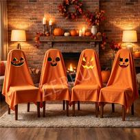 Halloween Ghost Chair Cover Spooky Face Chair Slipcover Halloween Party Dining Chair Decor Home Horror Atmosphere 4pc