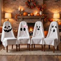 Halloween Ghost Chair Cover Spooky Face Chair Slipcover Halloween Party Dining Chair Decor Home Horror Atmosphere 4pc