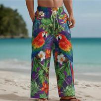 Men's 3D Parrot Printed Baggy Casual Trousers,  Elastic Drawstring Waist with Pockets, for Spring Summer Home Outdoor Vacation 5XL violetinė