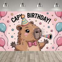 Cute Capybara  Guinea Pig Theme Party Backdrop Colorful Balloon Cake Print Banner for Kids Birthday Party Deorations Poster 120X90CM