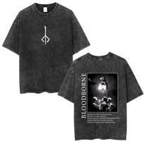 Game Bloodborne Washed Vintage T-shirt Men Women Retro Gothic Rock T Shirt Men's Punk Oversized Short Sleeve T-shirts Streetwear S black