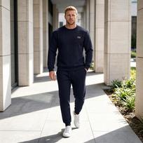 Men's 2 Piece Outfit Textured Tracksuit Set, Long Sleeve Crew Neck Pullover Sweatshirt and Drawstring Jogger Pants Casual Matching Suit XXXL tamsiai mėlyna spalva