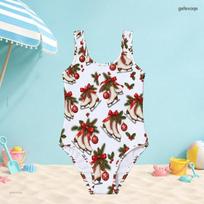 Girls White Christmas Ice Skates Printed Sleeveless Scoop Neck Wide Straps One Piece Swimsuit 170 white
