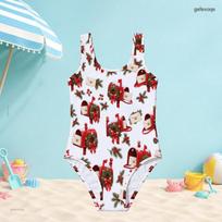 Girls White Christmas Ice Skates Printed Sleeveless Scoop Neck Wide Straps One Piece Swimsuit 170 white
