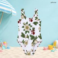 Girls White Christmas Ice Skates Printed Sleeveless Scoop Neck Wide Straps One Piece Swimsuit 140 white