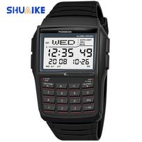 Retro Creative Design Calculator Watch Date Calculation Number Electronic Small Square Watch Male and Female Student Watch black