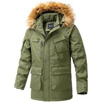 Parka Striukė Vyriški Žieminiai Kariški Lauko Striukės Viršutiniai paltai su gobtuvu Kailiu pamušalu Šiltos striukės 4XL žalia