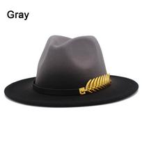 Fedora Hat Moterys Vyriškos Veltinio Skrybėlės Gradiento Spalvos Plačiabryliai Dizainas Prabangus Kasdienis odinis diržas Fedoras Chapeau Kepurės Ventiliatorius 56cm-58cm gray