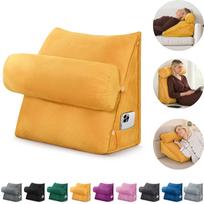 Triangular Headboard Pillow with Neck Roll Pillow, Velvet Back Support Wedge Pillow, Back Rest Pillow 50*60*22cm geltona