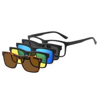 1 vnt. 5-in-1 magnetinis prisegamas akinių rėmelis Madingi žvejybos, vairavimo akiniai vyrams UV400 Optiniai kompiuteriniai akiniai black