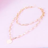 Creative Punk Choker: Simple Double Loop Necklace with Exaggerated Round Disc auksas