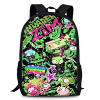 Invader Zim Dib Gaz Cartoon Animated Character Printed Youth School Backpack 2 green