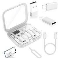 USB-C Travel Adapter Kit for IPhone, Pixel & Galaxy: USB-A to C, Micro-USB to C, Type-C to Lightning, Short USB-C Cable, OTG, Mirror Case balta