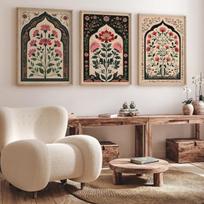 3 vnt./rinkinys Islamo gėlių arka meno drobės spaudinys Musulmonų arabų kraštovaizdžio sienos meno plakatas svetainei namų dekoravimui Eid Al-Fitr dovanos 30X40CM No Framed white