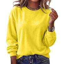 Women's Fashion Long Sleeve Round Neck Sweatshirt, Color Casual Pullover Top S yellow