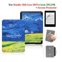 Dėklas Kindle 10-os kartos + Ekrano apsauga 6 colių su rankos dirželiu E-knygai J9G29R Odinis dangtelis Žadinimo/Miegojimo režimas Funda J9G29R kindle 10th