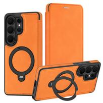 Wireless Charging Flip Phone Case For Samsung Galaxy S26 S25 S24 S23 Ultra Plus A36 A56 Leather Case Cards Slots Kickstand Cover Galaxy S23+ oranžinė