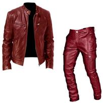 Vyriškas PU odos viduramžių Cosplay kostiumas (striukė ir kelnės) (Ruduo/Žiema) XL black