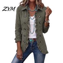Slim Fit Jackets Women Bohemia Floral Jacket, Turndown Collar Ruffled Open Front Coat, Ladies Lightweight Outerwear Casual Long Sleeve Outwear M žalia