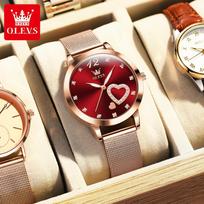 OLEVS 5189 Milanese Mesh Women's Quartz Watch with Love Diamonds brown