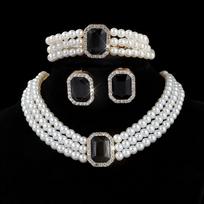 Pearl Choker Necklace Set for Bride Multi Layer Faux Pearl Necklace Bracelet Earrings Wedding Jewelry White juoda